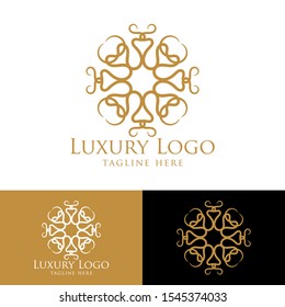 Luxury logo template. Vintage badge frame flourishes. Modern elegant logo design.