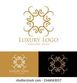 Luxury logo template. Vintage badge frame flourishes. Modern elegant logo design. Mandala, golden mean, sacred geometry template