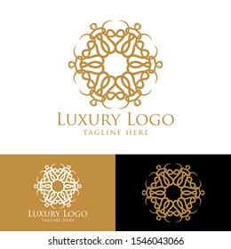 Luxury logo template. Vintage badge frame flourishes. Modern elegant logo design. Mandala, golden mean, sacred geometry template