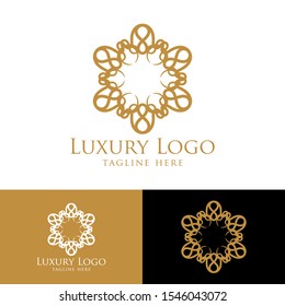 Luxury logo template. Vintage badge frame flourishes. Modern elegant logo design. Mandala, golden mean, sacred geometry template