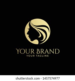 luxury logo template of woman face and hair in round shape