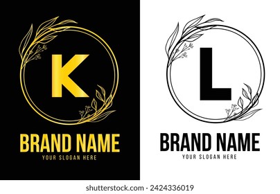 Luxus-Logo-Vektor mit Firmenname in einem Kreis. Logos für Mode, Blumen, Beauty Business.  Letzteres KL-Logo .