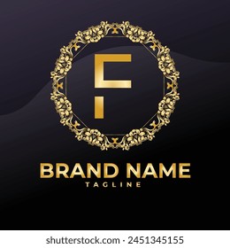 Luxury Logo Vector With Company name in a circle. Logos for fashion, flower, beauty business. Latter F Logo .