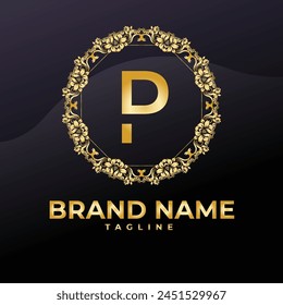 Luxury Logo Vector With Company name in a circle. Logos for fashion, flower, beauty business. Latter P Logo .