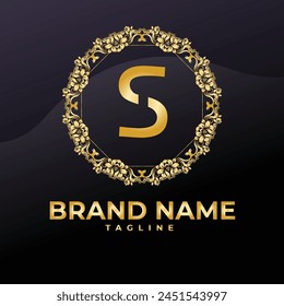 Luxury Logo Vector With Company name in a circle. Logos for fashion, flower, beauty business. Latter S Logo .