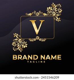 Luxury Logo Vector With Company name in a circle. Logos for fashion, flower, beauty business. Latter V Logo .