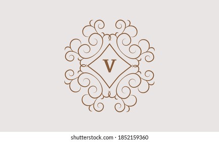 Luxury logo, vector monogram template with letter V for restaurant, royalty, boutique, cafe, hotel, heraldry, jewelry, fashion and more.