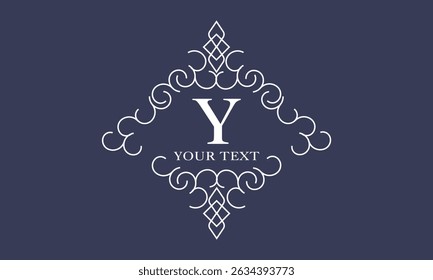 Luxury logo in vintage style with letter Y in the center. Linear vector monogram, frame, label, emblem with ornament for boutique or hotel design.