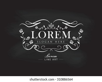 Luxury logos hand drawn frame label elegant flourishes calligraphy