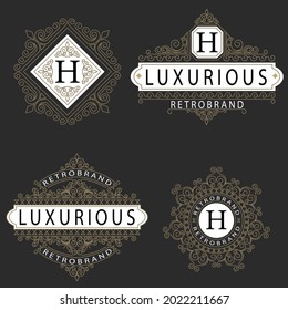 
Luxury logos templates set, Business sign, badges and monograms for elegant crest, boutique brand, wedding shop, hotel sign, fashion designer.
