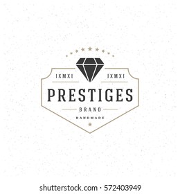 Luxury Logotype Design Element in Vintage Style Badge Retro vector illustration. Diamond symbol.