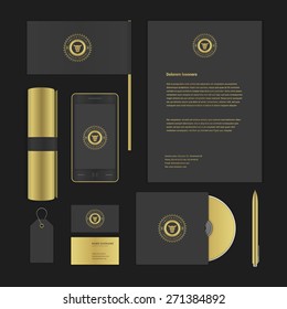 Luxury Logotype Presentation Corporate Identity Template Mock Up Design Elements. Vector Business Stationery Objects, Document, Business Card, Flag, Sale Tag And Other.