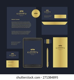 Luxury Logotype Presentation Corporate Identity Template Mock Up Design Elements. Vector Business Stationery Objects, Document, Business Card, Flag, Sale Tag And Other.