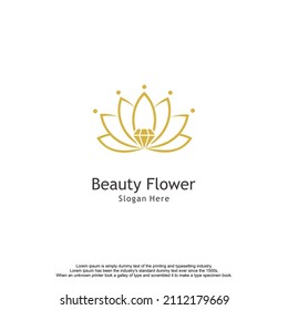 Luxury Lotus Beauty Flower with Diamond Logo Design.