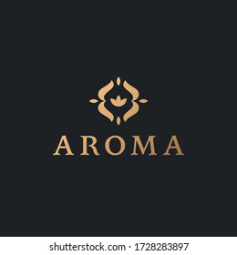 Luxury lotus flower logo for boutique, beauty store, jewelry, health care, natural cosmetics, spa, salon. Abstract floral lily logo with leaves. Premium flavor, aroma icon.