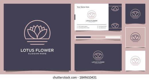 Luxury lotus flower logo line art style beauty symbol for spa, yoga and beauty care logo design and business card