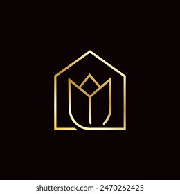 Luxury Lotus with House Logo Icon Vector