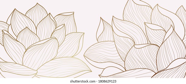 Luxury Lotus line arts hand draw background vector. Design for packaging design, social media post, cover, banner, creative post and wall arts.