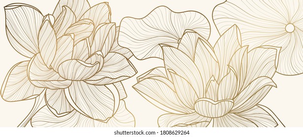 Luxury Lotus line arts hand draw background vector. Design for packaging design, social media post, cover, banner, creative post and wall arts.