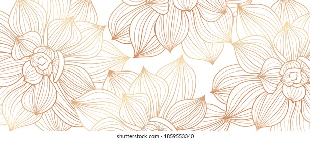 Luxury Lotus line arts hand draw background vector. Design for packaging design, social media post, cover, banner, creative post and wall arts.