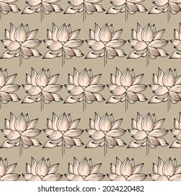 Luxury lotus wallpaper design vector, lotus line art. Seamless pattern design for packaging background, print, natural cosmetics, health care, cards.