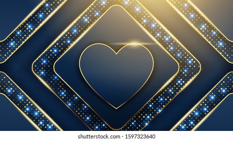 luxury love background with glitter light effects with a luxurious gold color, papper cut style