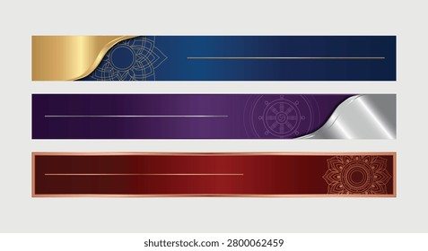 luxury lower thirds banners elegant metallic blue and gold banner with a mandala, a purple and silver banner with a dharma wheel