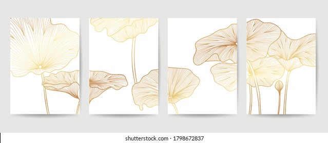 Luxury lutus cover design collection. Lotus  Hand drawn abstract line arts in trendy linear style vector illustration.