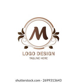 Luxus M anfängliches Logo-Design mit ornamentaler Umrandung, perfekt für Boutique oder Markenidentität.