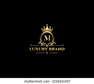 Letra M de lujo inicial con plantilla real.elegante con el vector de logotipo de la corona, Ilustración vectorial con logotipo de letras creativas.
