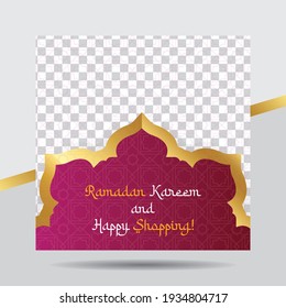 Luxury Magenta and Gold Ramadan Kareem Sale Or Discount Social Media Template for Banner, Ads, Advertising, Greeting Card, Poster, and Others Media Promotion.