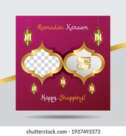 Luxury Magenta and Gold Ramadan Kareem Sale Or Discount Social Media Template for Banner, Ads, Advertising, Greeting Card, Poster, and Others Media Promotion.