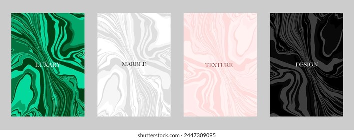 Luxury malachite and marble texture set. Royal collection with black, white, pastel pink line background pattern for business cover, wedding invitation, gift card, elegant menu, eco catalog