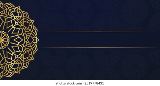 Luxury mandala art Blue background with golden pattern style. Decorative mandala art element for print, poster, cover, brochure, flyer, banner, meditation, yoga, wedding, henna, tattoo, vector art