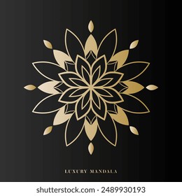 Vector de diseño de arte Mandala de lujo con color dorado premium luxury, sobre fondo negro, Diseño para un Fondo de pantalla Paint, ilustración Vector EPS 10