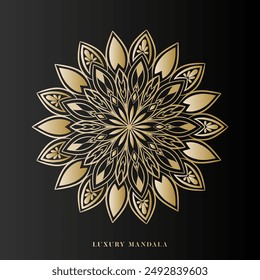 Luxus Mandala Art Design Vektorgrafik mit goldener Farbe Premium Luxus, auf schwarzem Hintergrund, Design für einen Bildschirmhintergrund Farbe, Illustration Vektorgrafik EPS 10