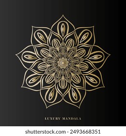 Luxus Mandala Art Design Vektorgrafik mit goldener Farbe Premium Luxus, auf schwarzem Hintergrund, Design für einen Bildschirmhintergrund Farbe, Illustration Vektorgrafik EPS 10