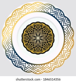 Lujoso entorno Mandala. Fondo con patrón árabe, fondo ornamental. Tarjeta de matrimonio, cubierta. Vector