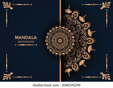 Lujo Mandala Fondo con estilo árabe Diseño y lujoso fondo dorado y manala negra