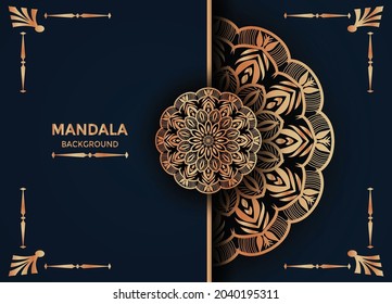 Lujo Mandala Fondo con estilo árabe Diseño y lujoso fondo dorado y manala negra