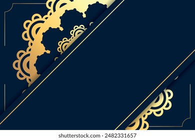 Fondo de lujo de mandala con espacio en blanco para texto. Plantilla de diseño en colores azul y dorado. Ilustración vectorial