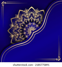 luxury mandala background, blue with gold trim