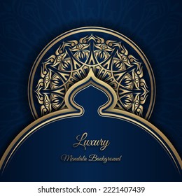 luxury mandala background, blue and gold