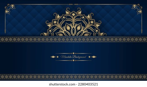 luxury mandala background, blue and gold, design vector