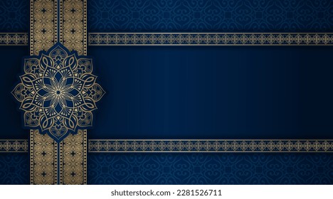 luxury mandala background, blue and gold, design vector