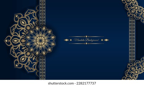 luxury mandala background, blue and gold, design vector