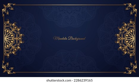 fondo mandala de lujo, azul y oro, vector de diseño