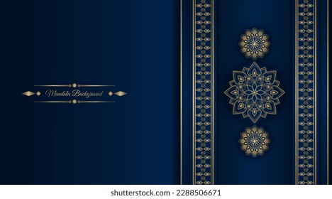 luxury mandala background, blue and gold, design vector