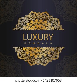 Luxury mandala background with dark blue arabic pattern. Mandala ornament on blue background. Creative luxury arabesque  background. Mandala pattern with white color Decorative golden.