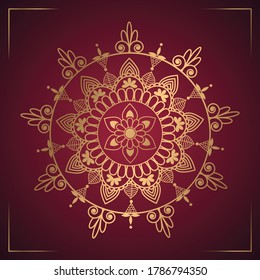 Diseño de fondo de Mandala de lujo con combinación de color rojo oscuro